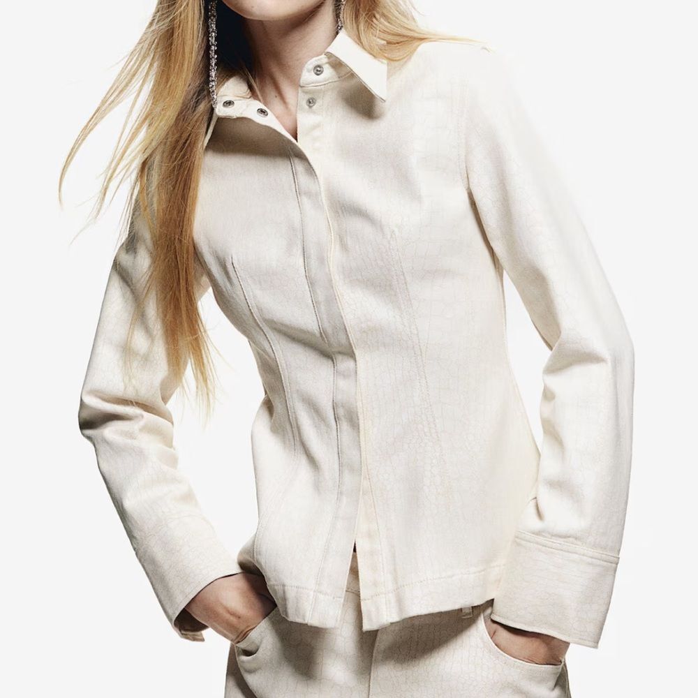 H&M Divided PATTERNED TWILL SHIRT shacket in beige crocodile S new Y2K